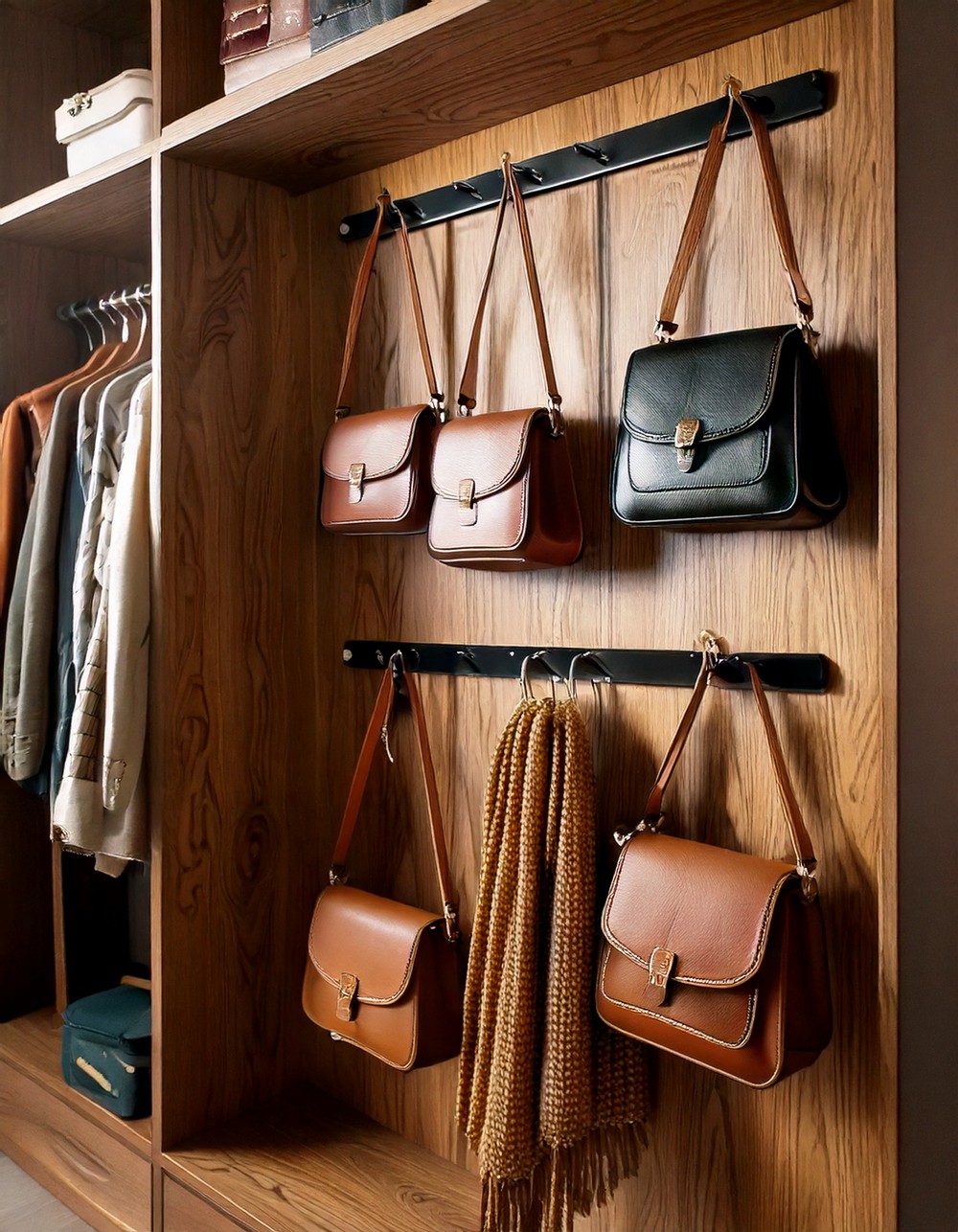 Wall hooks for bags, scarves, and accessories