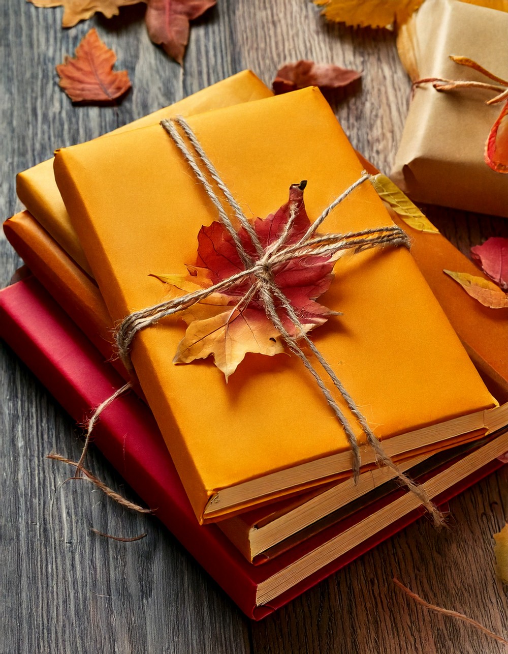 Wrap Books in Fall-Colored Craft Paper