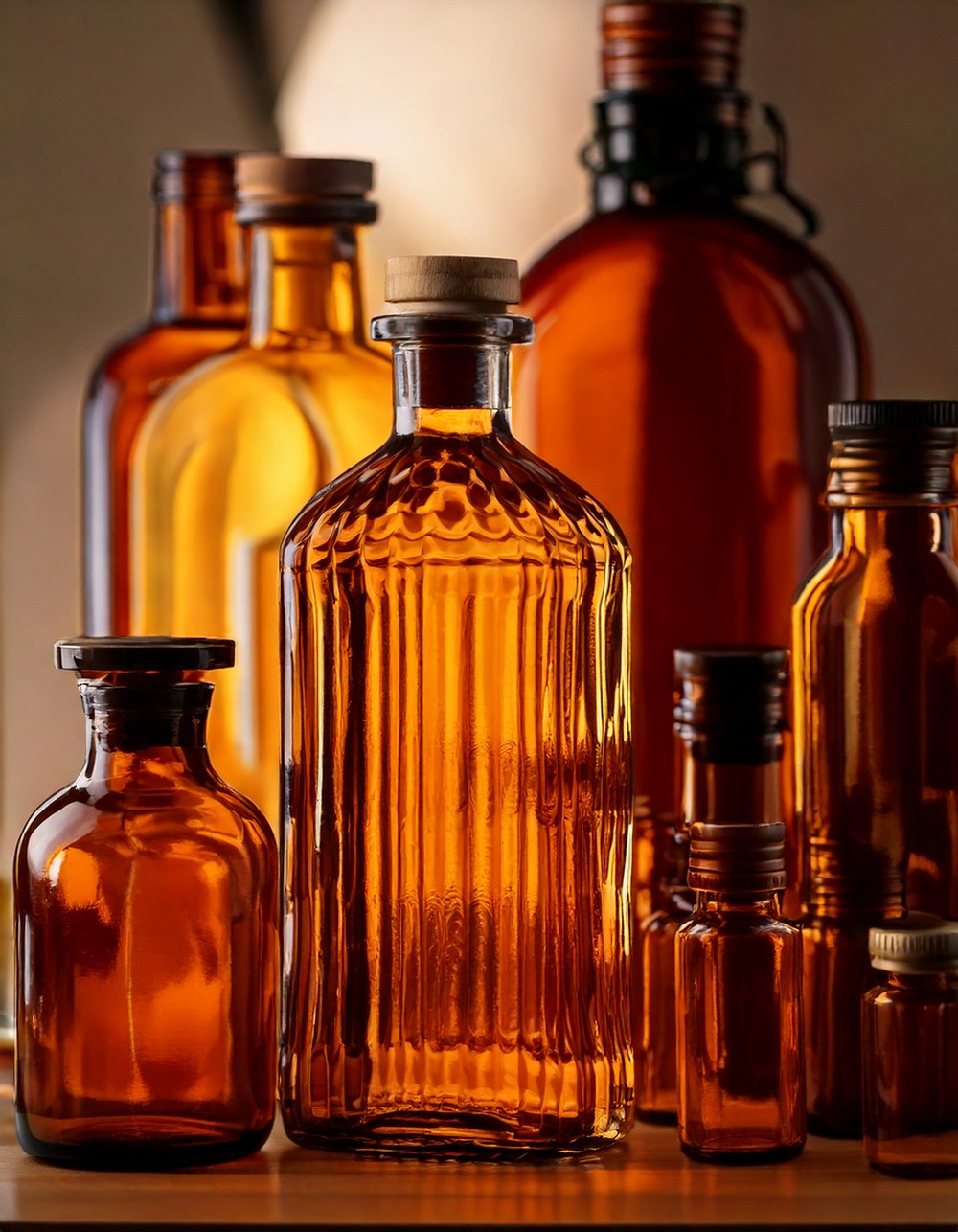 Amber Glass Bottles and Jars Display