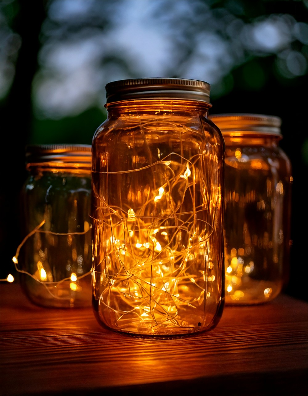 Amber Glass Jars with Fairy Lights