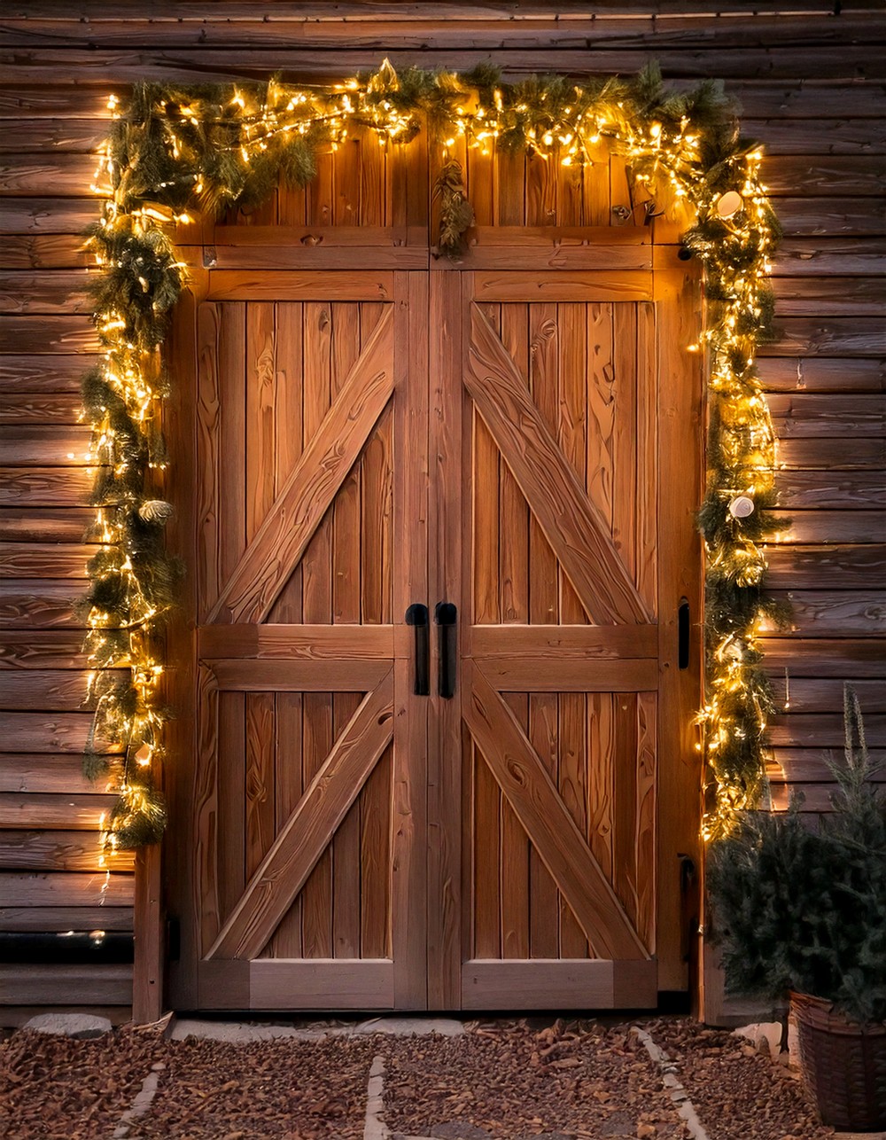 Barn Door Backdrop with Garland Accents
