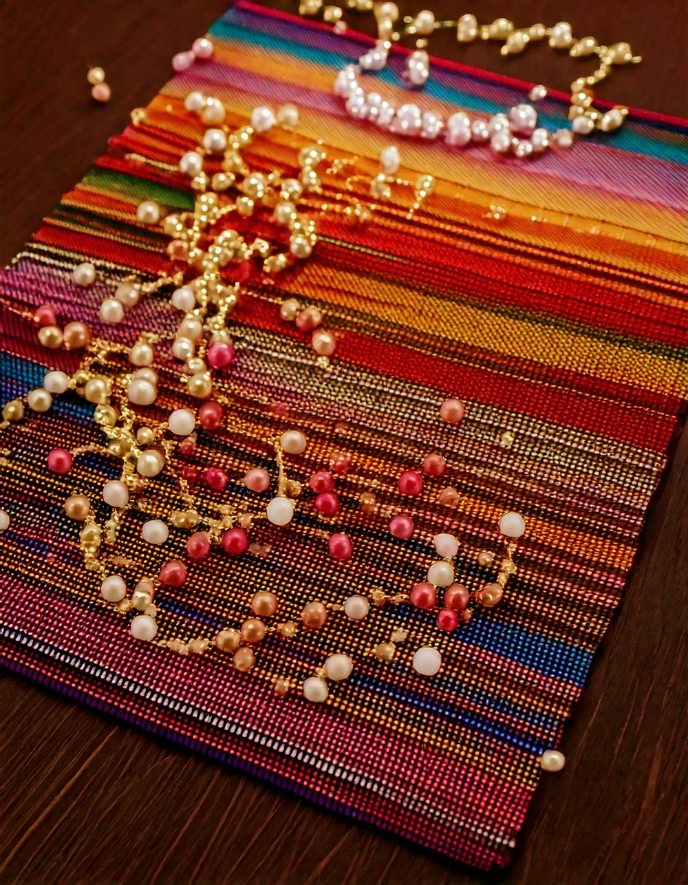 Beaded Garlands Over Fabric Table Mats
