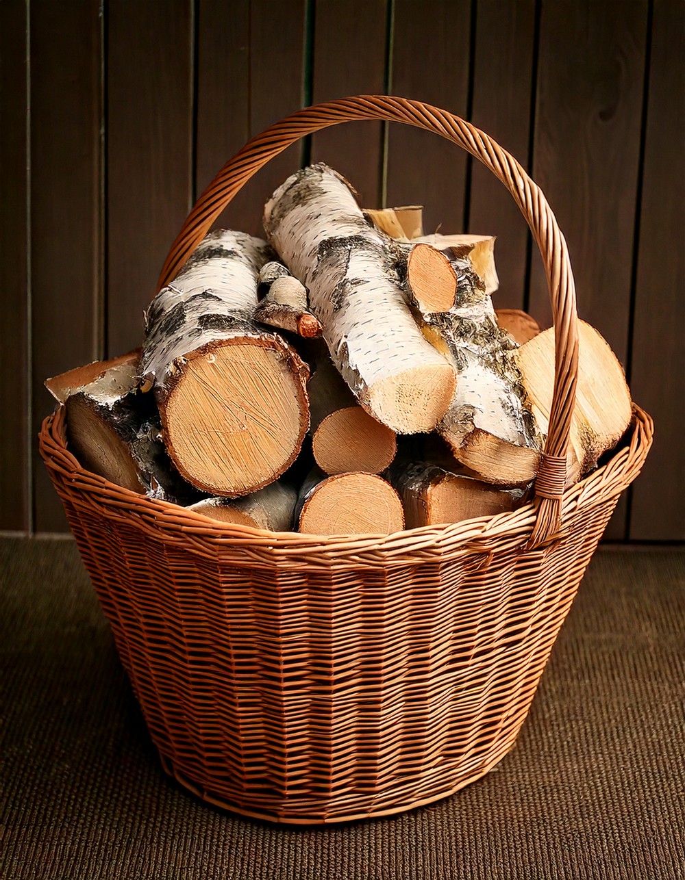 Birch Logs in a Decorative Basket