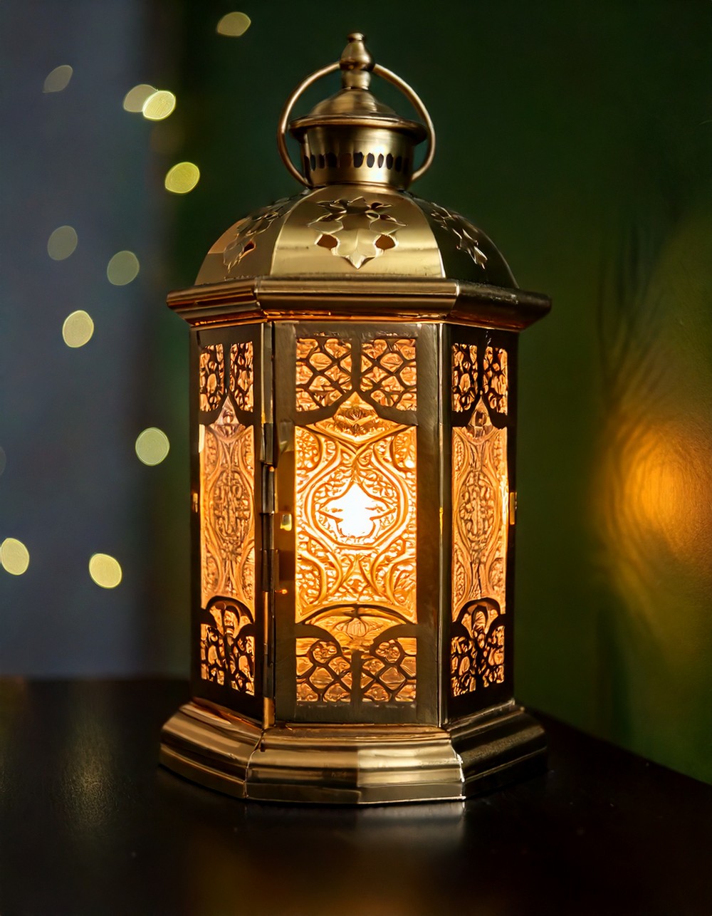 Brass Lantern with Soft LED Lighting