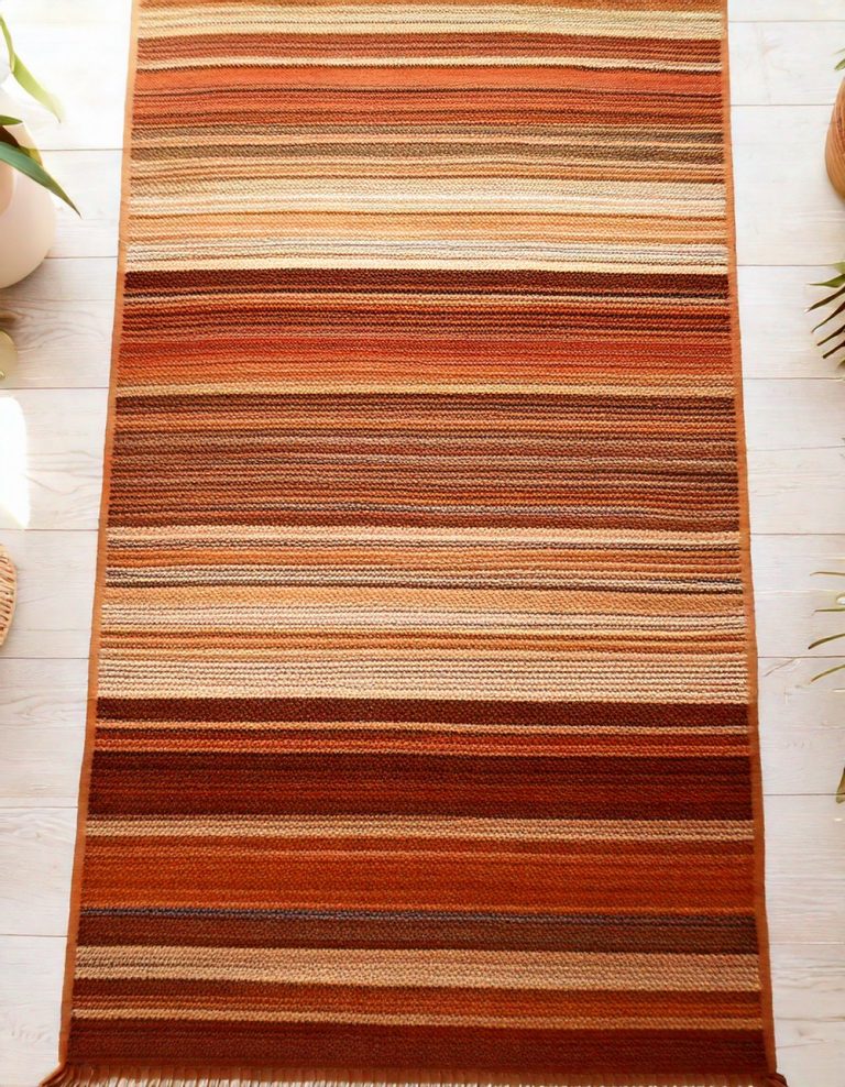 Brown and Ivory Striped Flatweave Rug