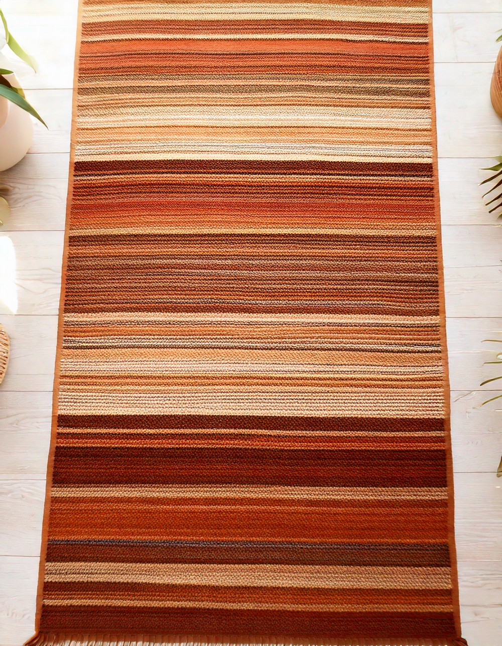 Brown and Ivory Striped Flatweave Rug