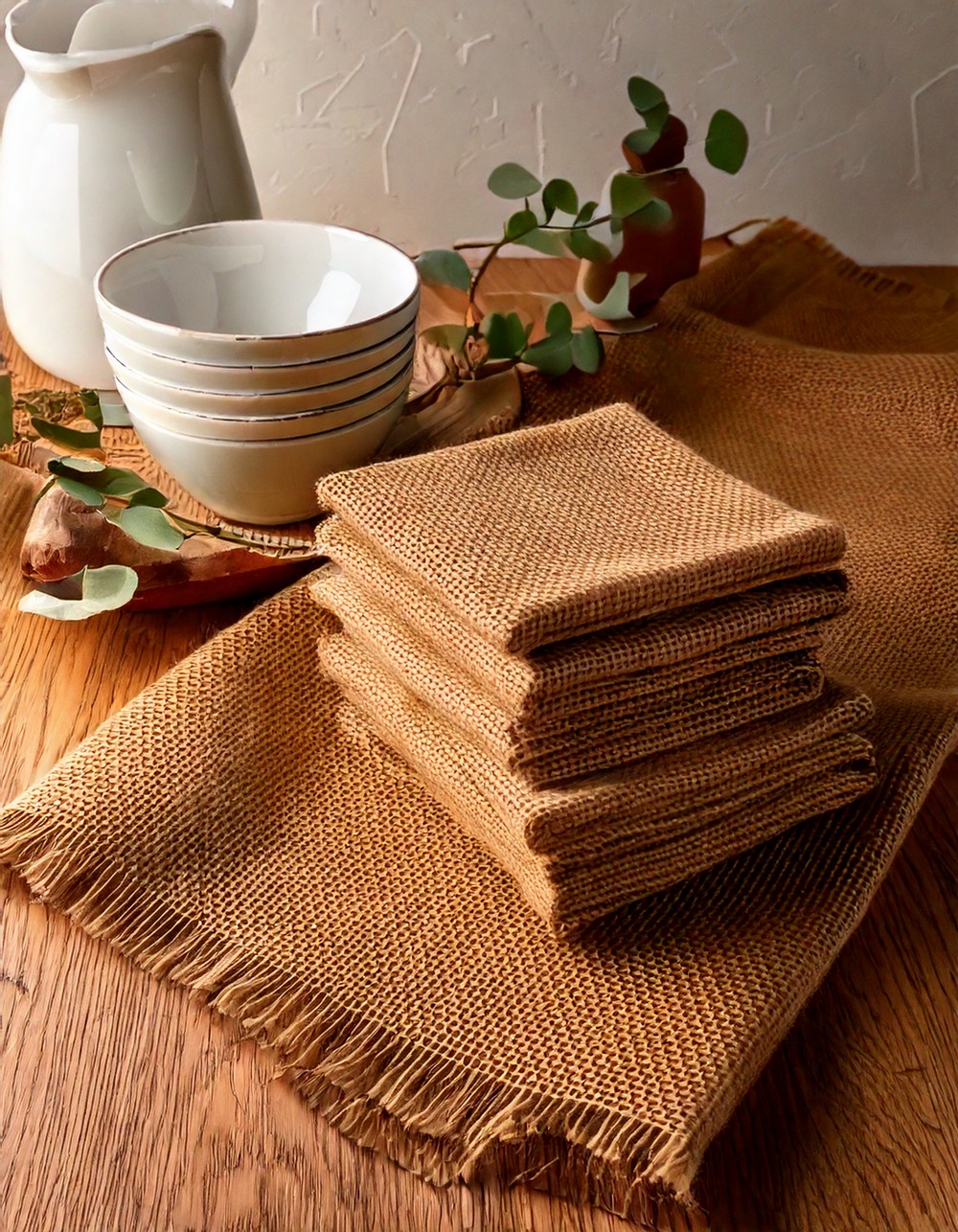 Burlap Base Layer with Ceramic Decor