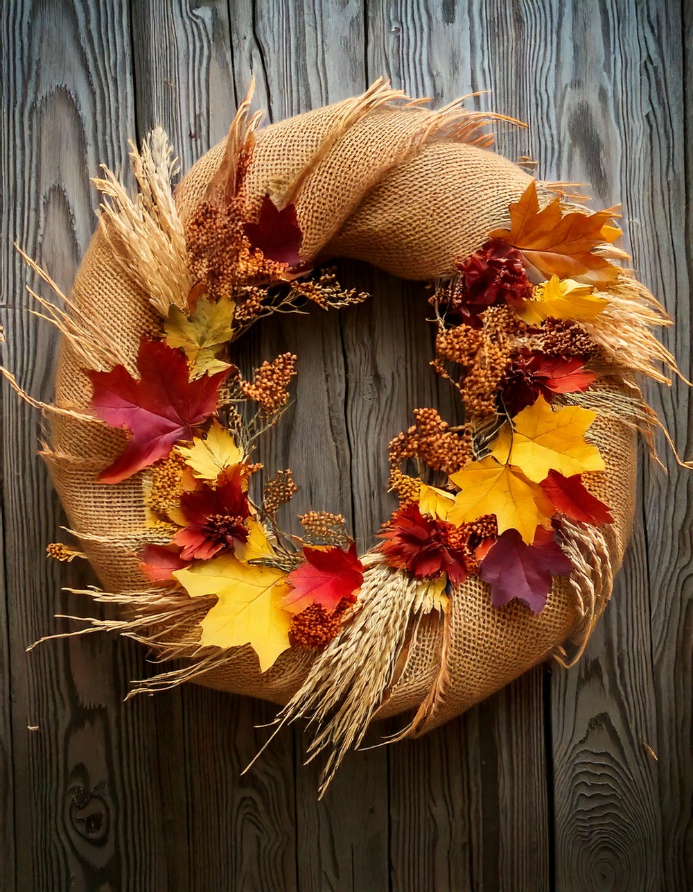 Burlap Wreath with Autumn Florals