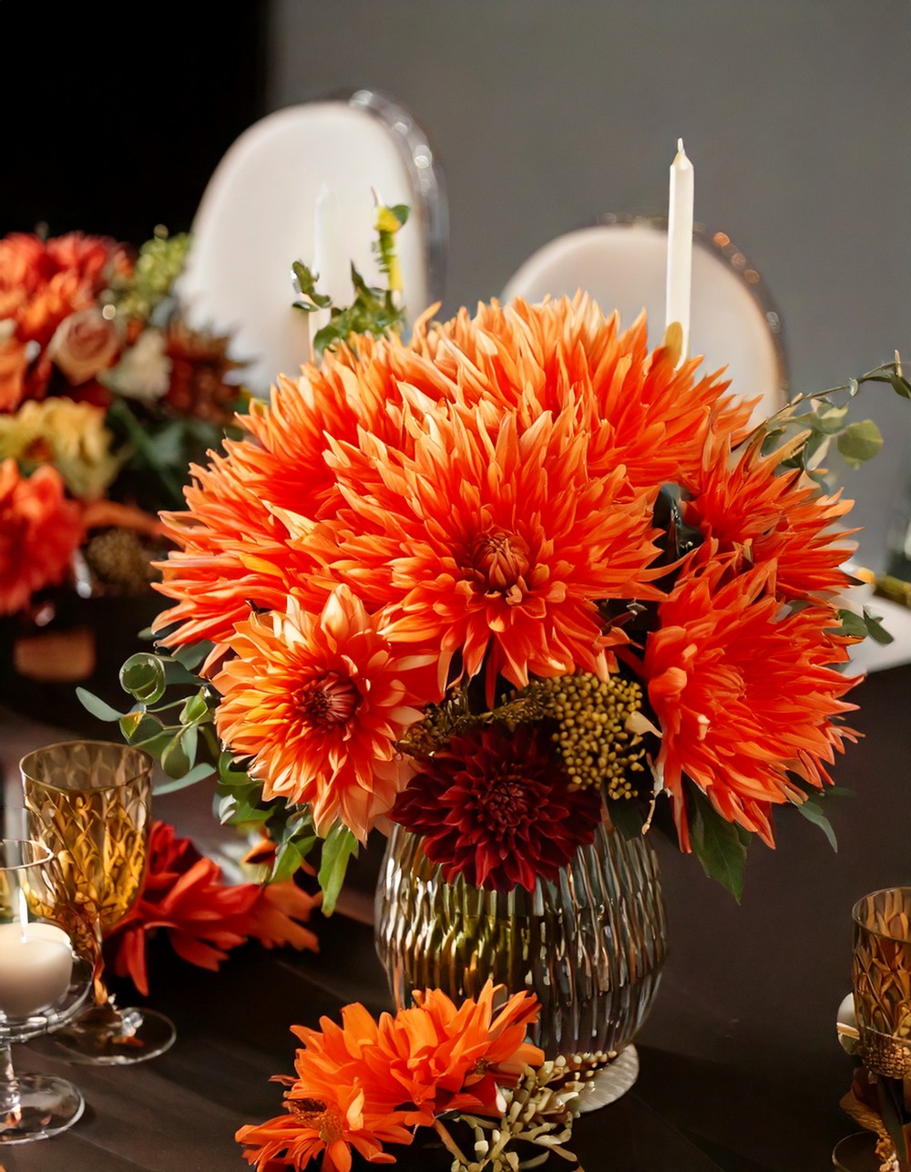 Burnt Orange Dahlia Centerpiece