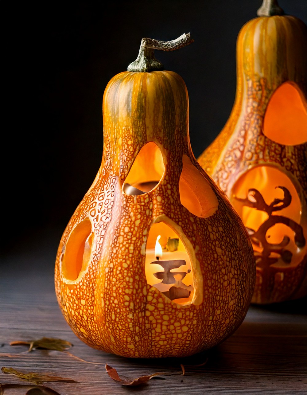 Candle Holders Made from Hollowed Gourds