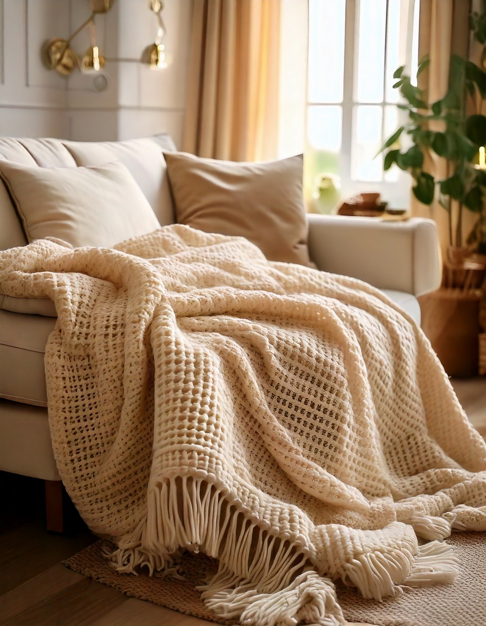 Champagne-Colored Throw for a Cozy Look