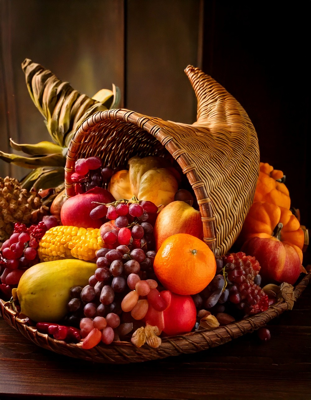 Classic Cornucopia Centerpiece with Seasonal Fruits