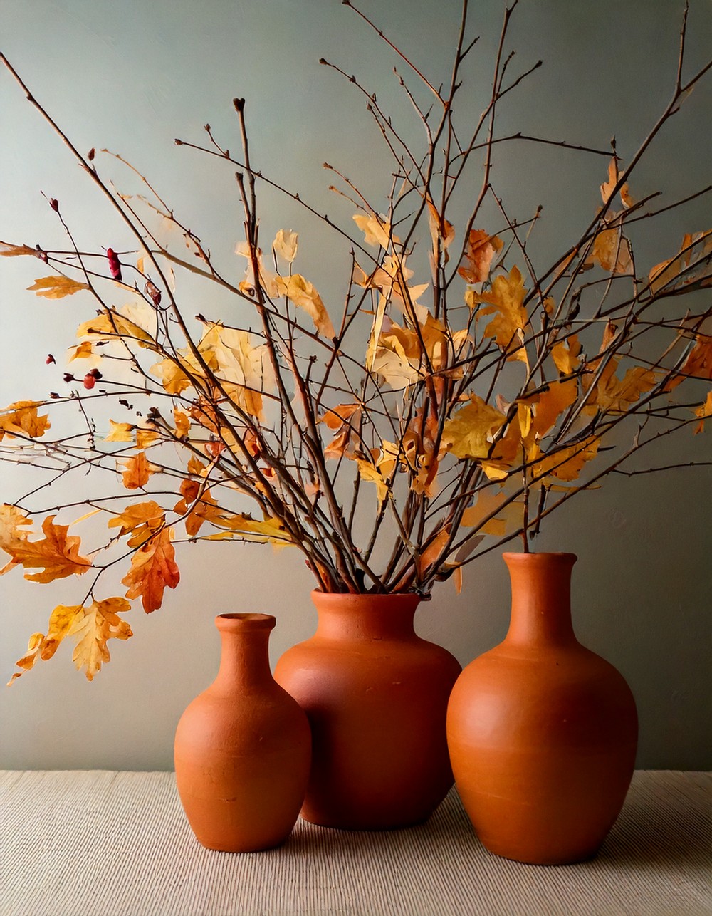 Clay Vases with Foraged Autumn Branches