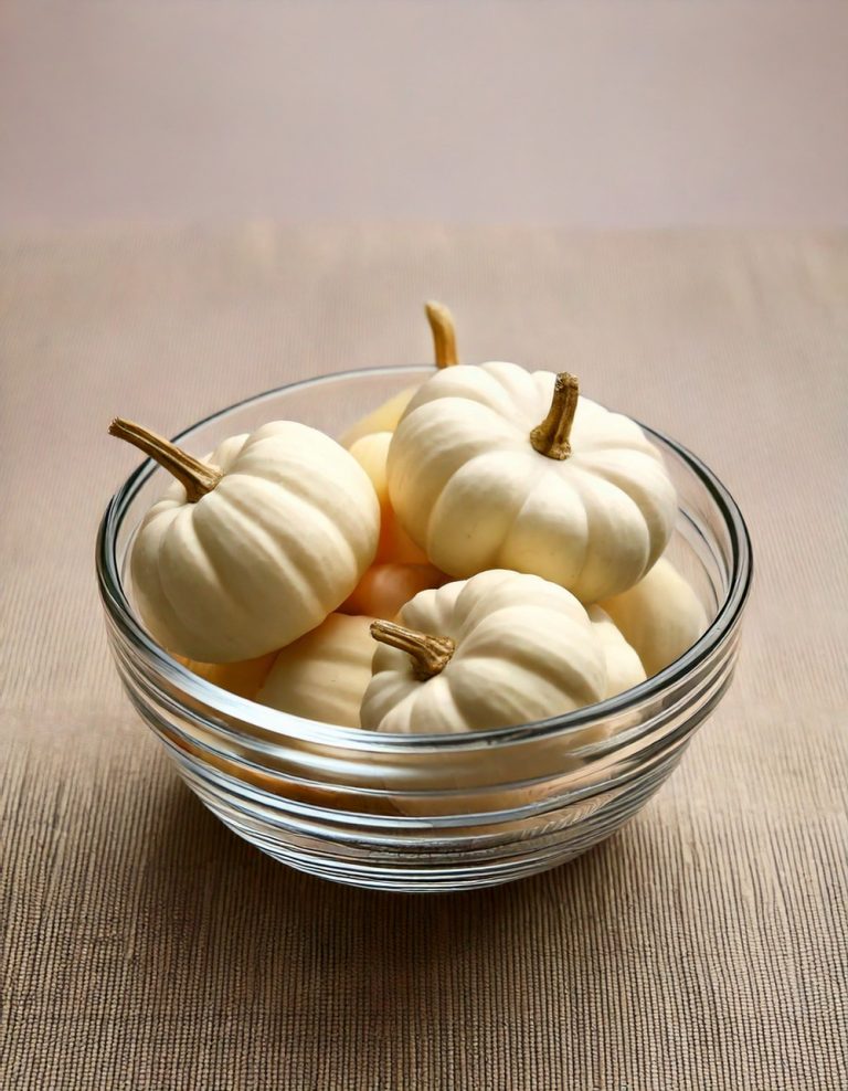 Clear Glass Bowl with White Mini Pumpkins