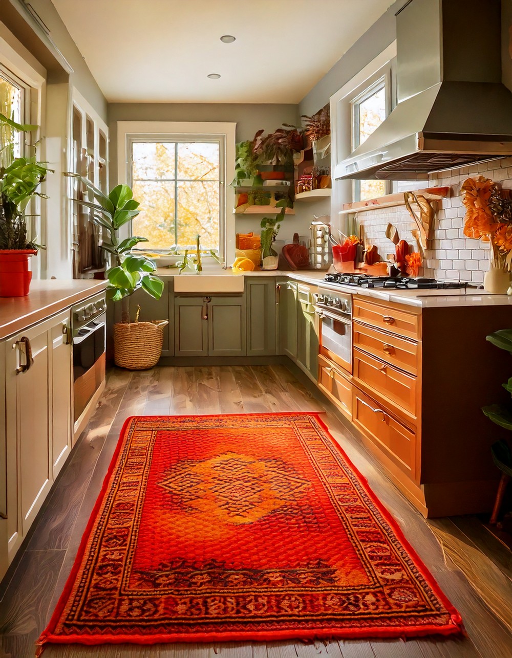 Color-Popped Kitchen Rug in Autumn Shades