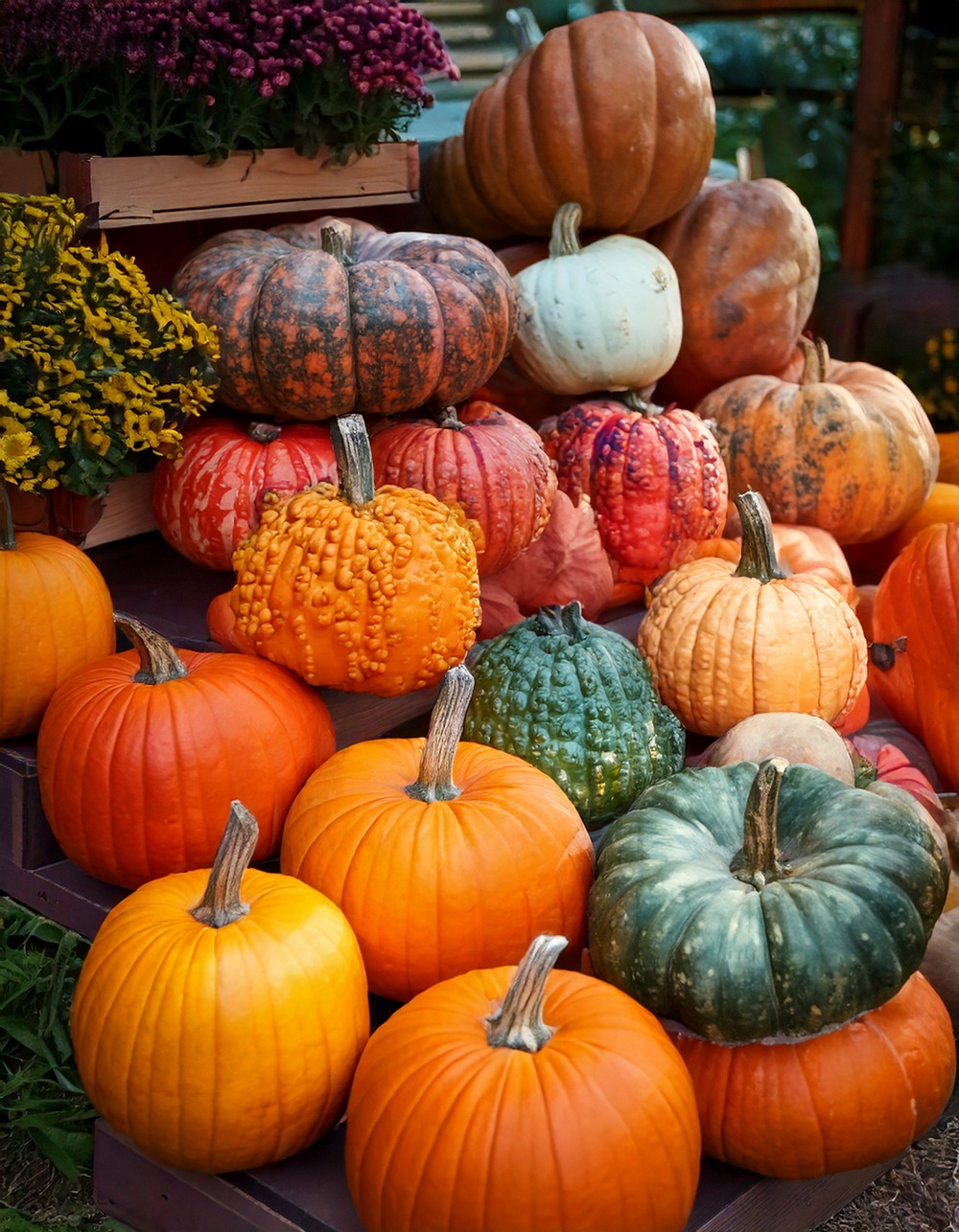 Colorful Pumpkin Display in Mixed Hues