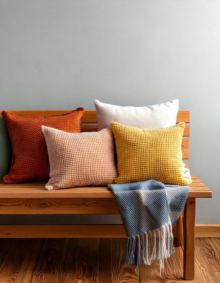 Compact Bench with Cozy Throw Pillows