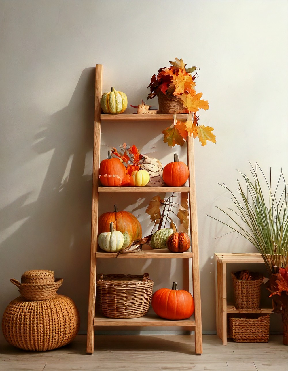 Compact Ladder Shelf Styled with Autumn Decor