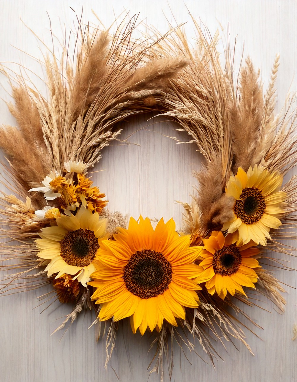 Cream Sunflower and Pampas Grass Wreath