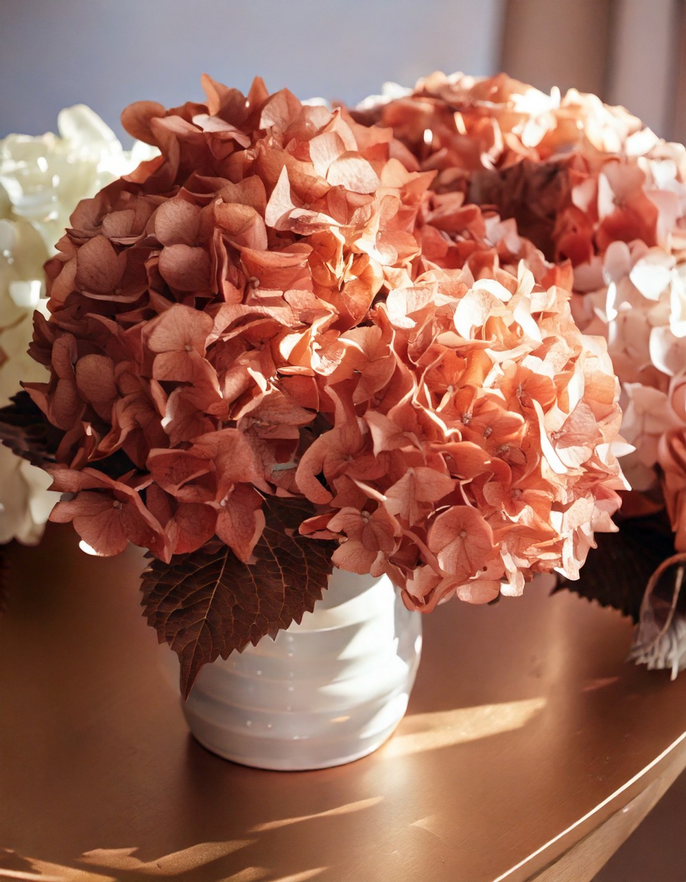 Cream and Copper Hydrangea Arrangement