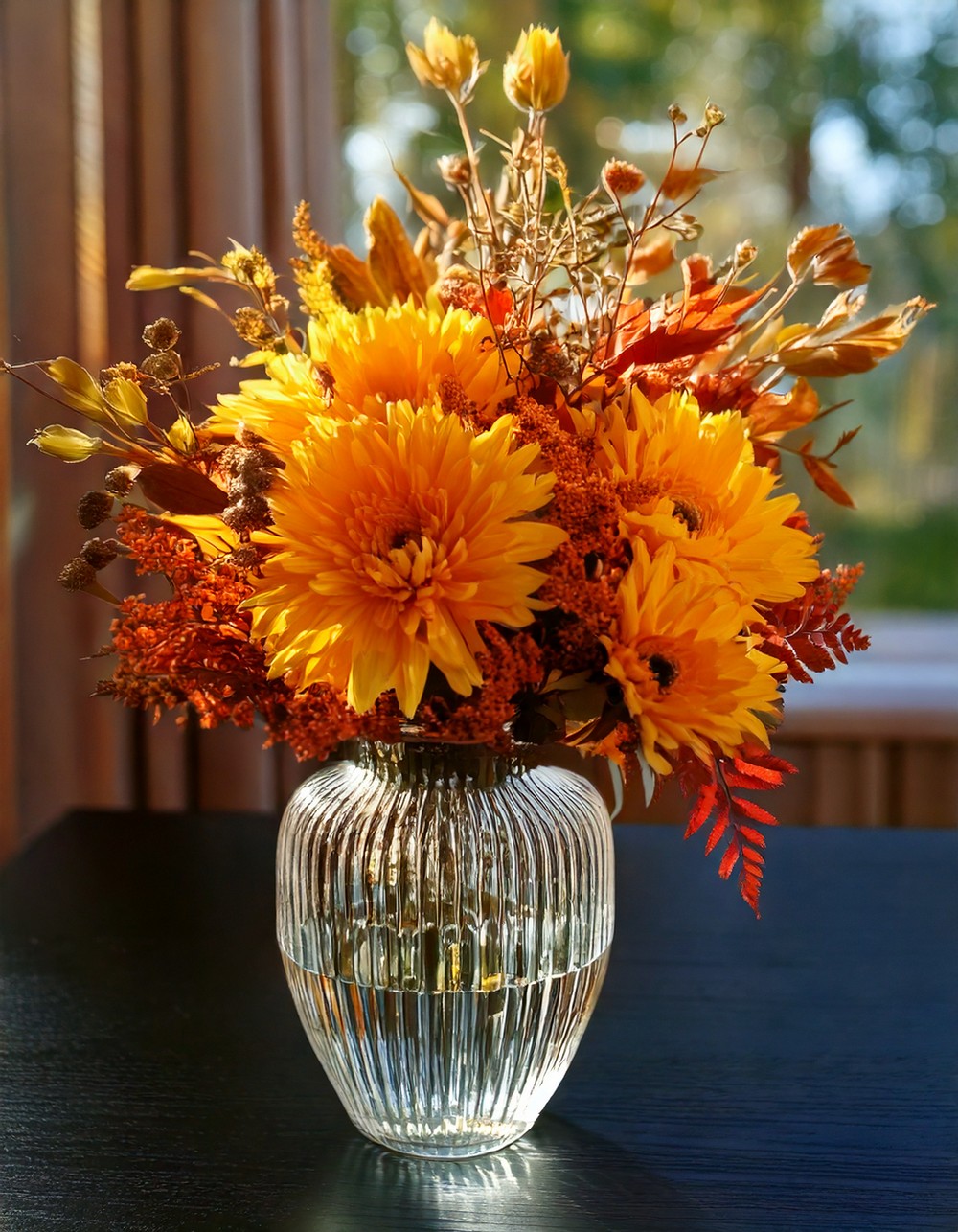 Crystal Vase with Fresh Autumn Blooms