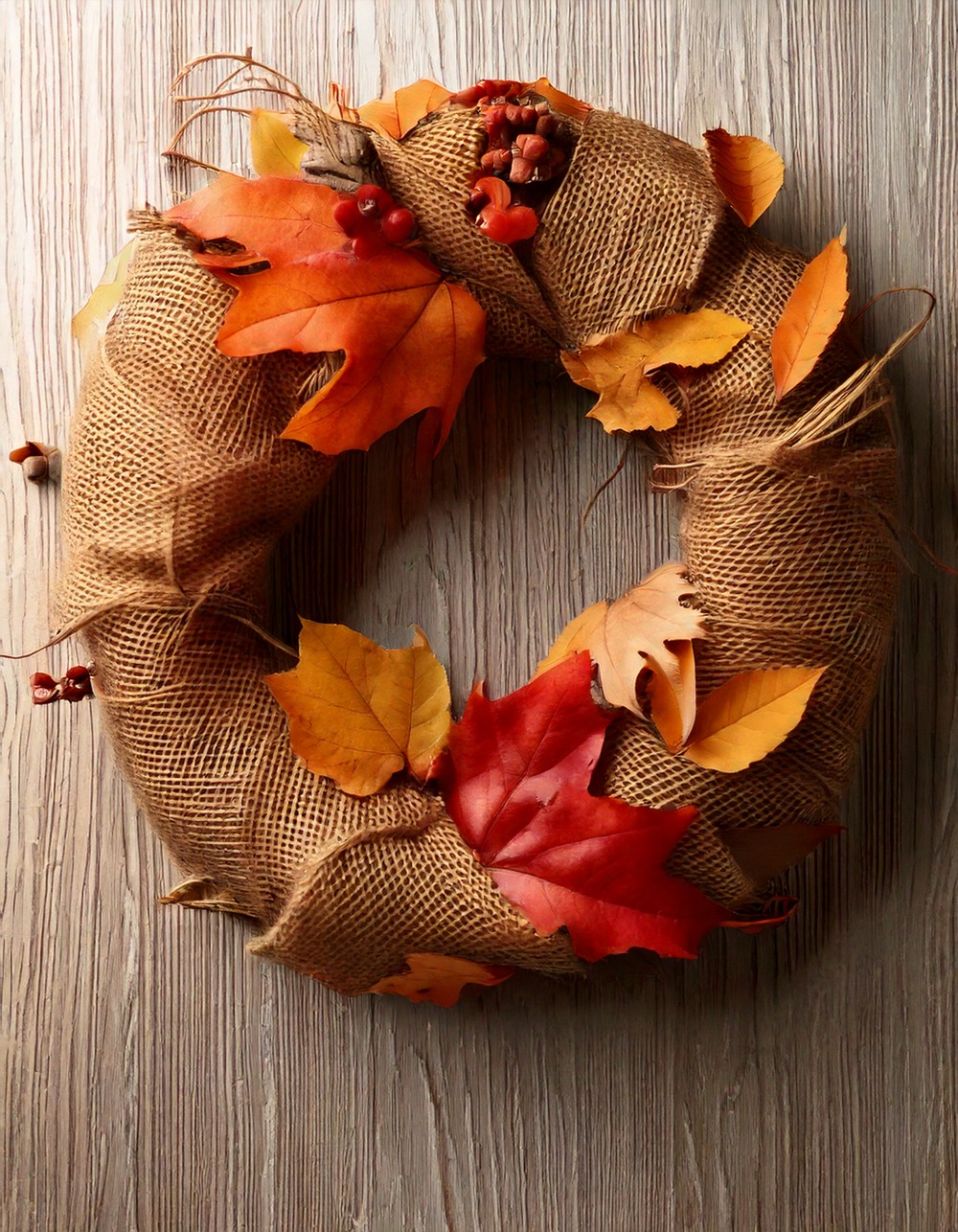DIY Burlap and Leaf Fall Wreath
