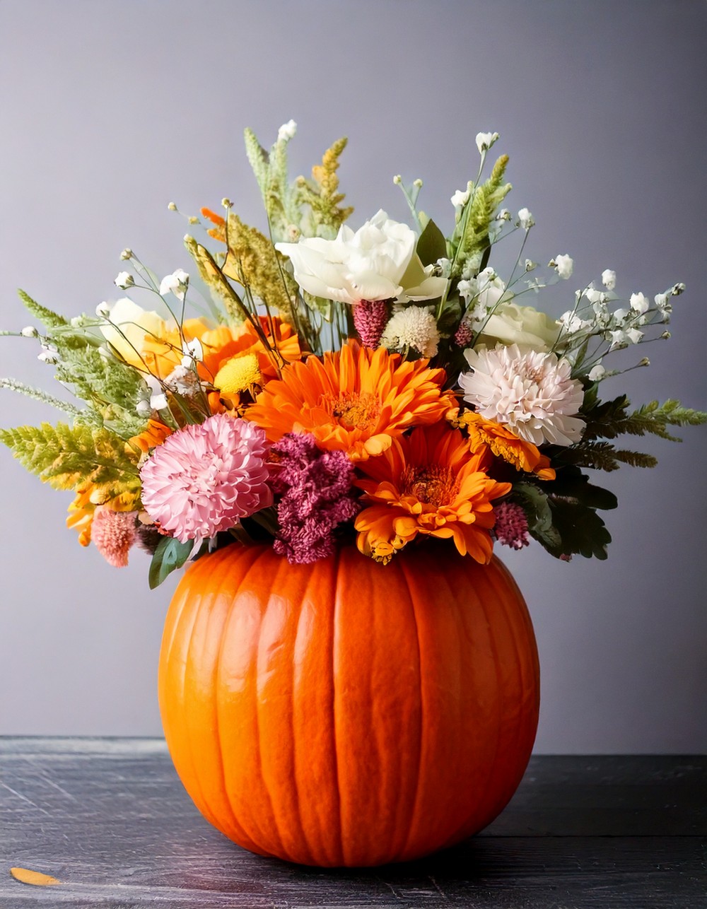 DIY Pumpkin Vase with Silk Flowers