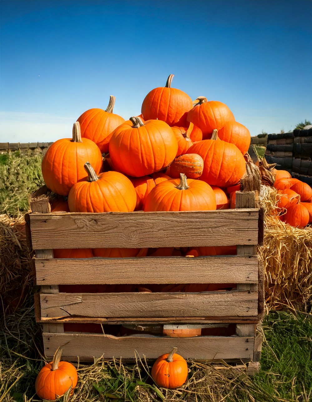 Distressed Crate Stack Filled with Pumpkins