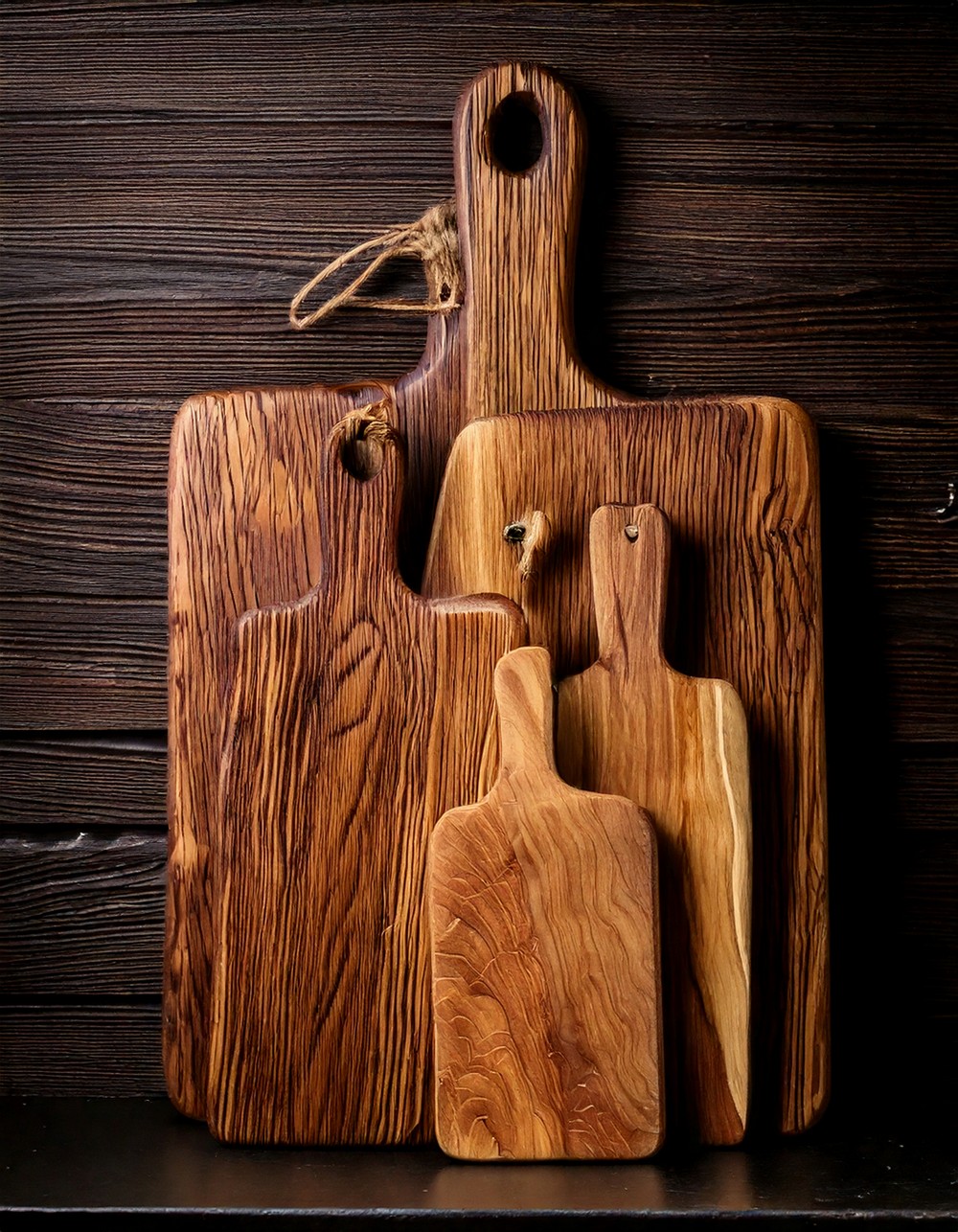 Distressed Wooden Cutting Boards Display