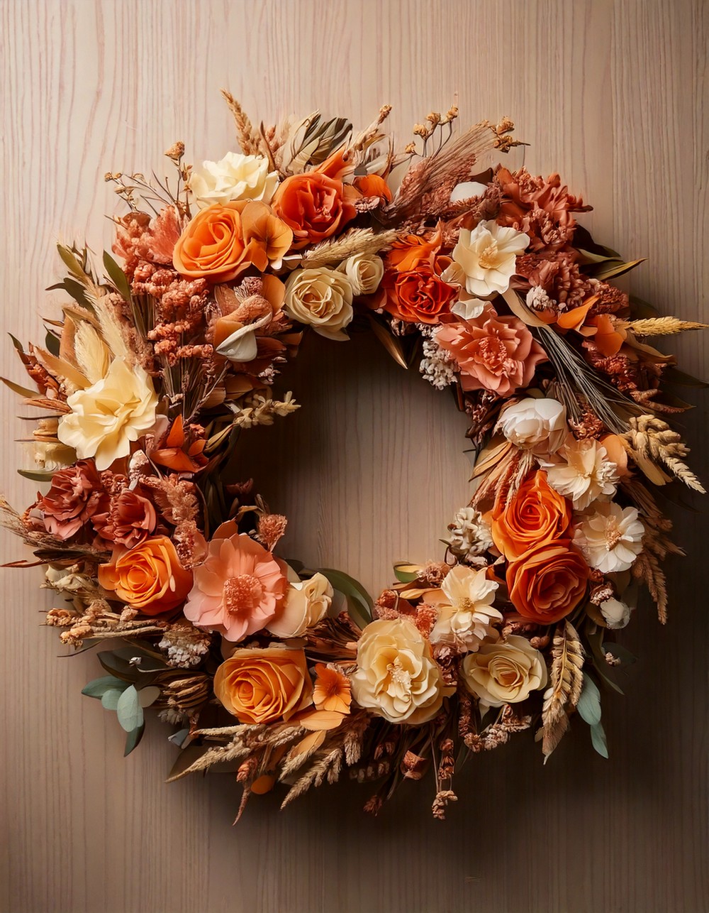 Dollar Store Faux Floral Wreath in Warm Tones