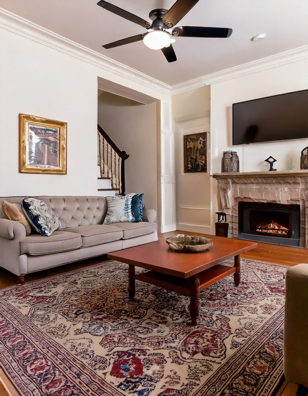 Double Sofa with Statement Rug