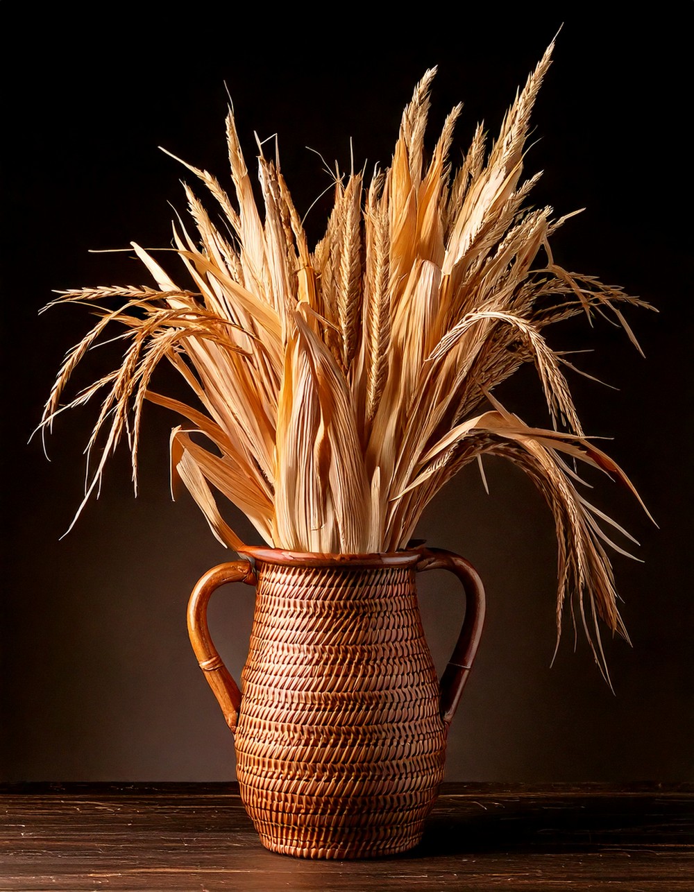 Dried Corn Husk Arrangement in a Pitcher