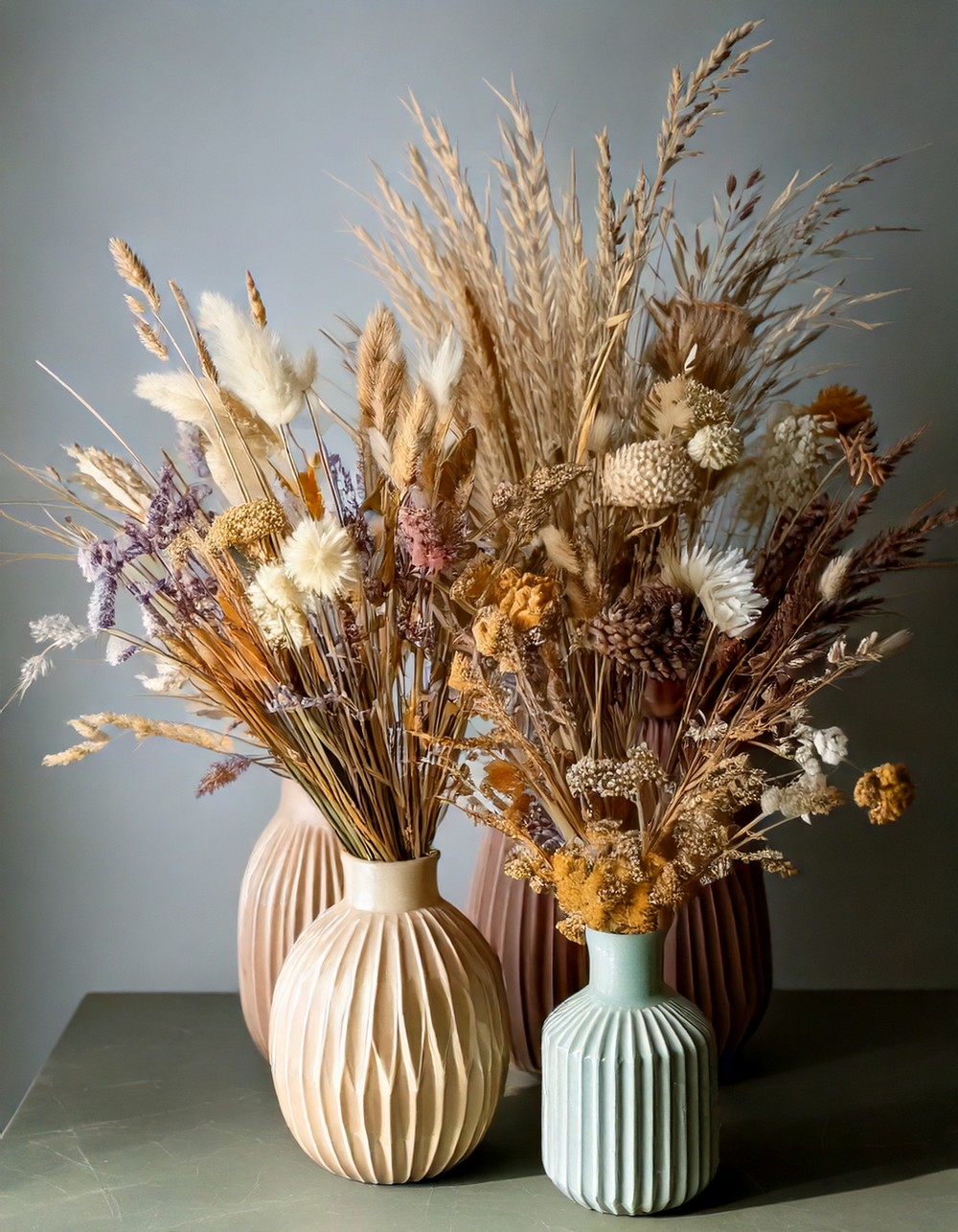 Dried Flower Bouquets in Delicate Vases