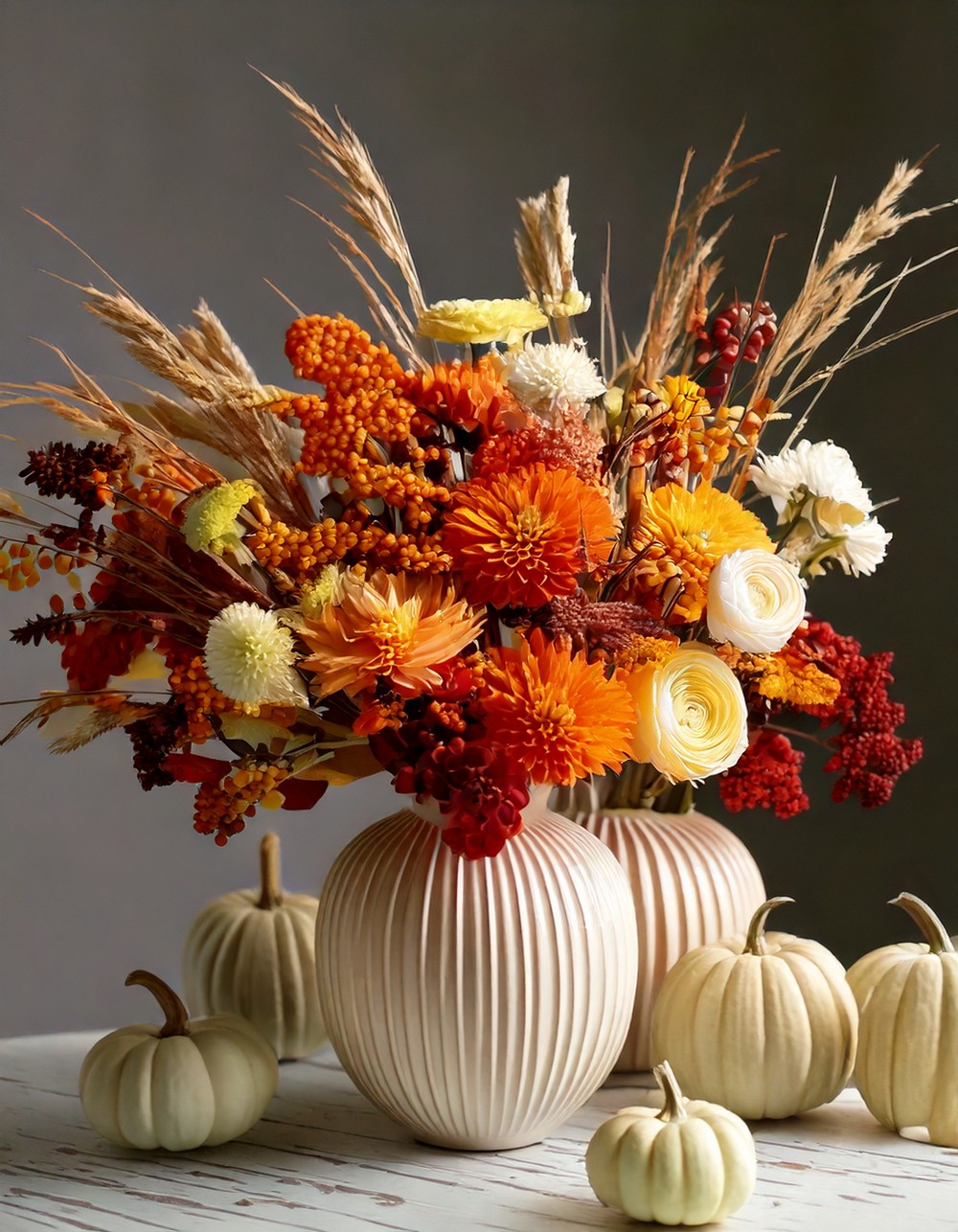 Elegant Fall Floral Arrangements in Ceramic Vases