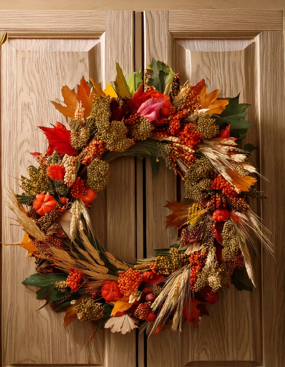 Fall-Inspired Wreaths on Cabinet Doors