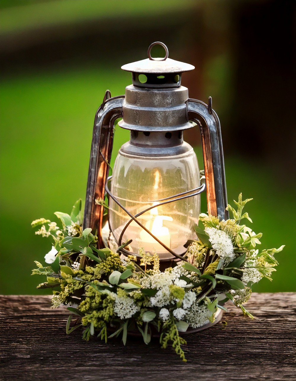 Farmhouse Lantern with Mini Floral Ring