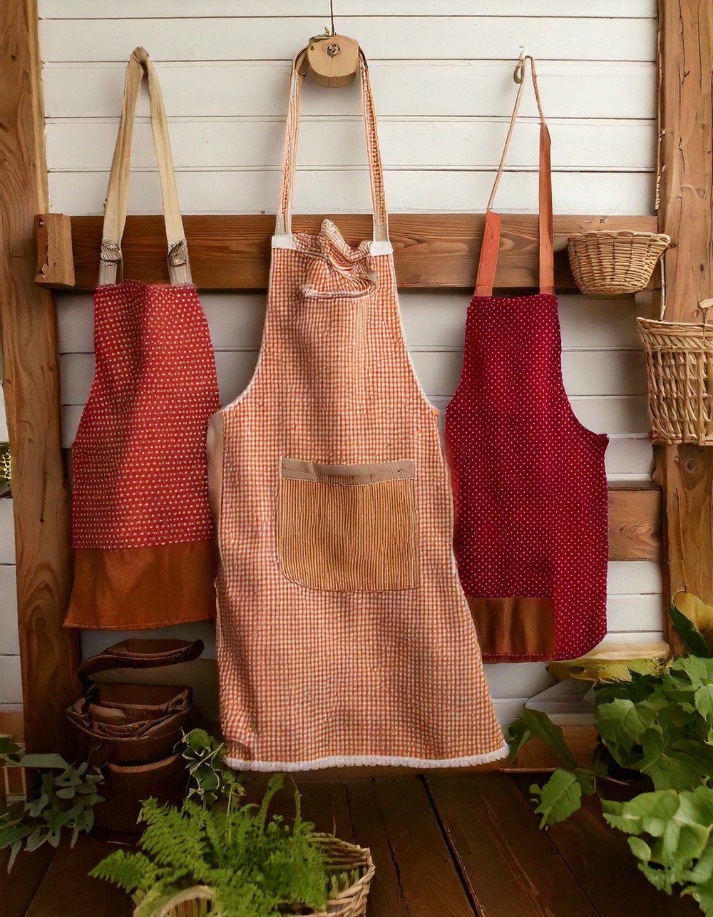 Farmhouse-Style Aprons Hung as Decor