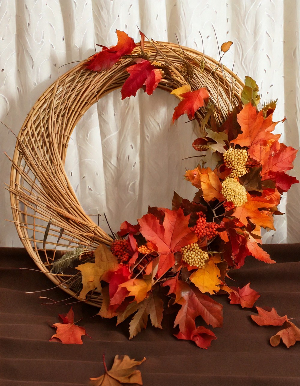 Floral Hoop Decor with Fall Foliage