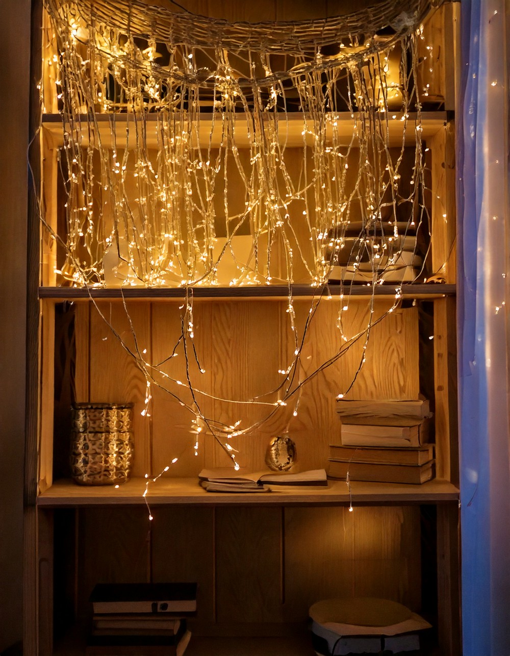 Flowing Garland Draped Over Open Shelves