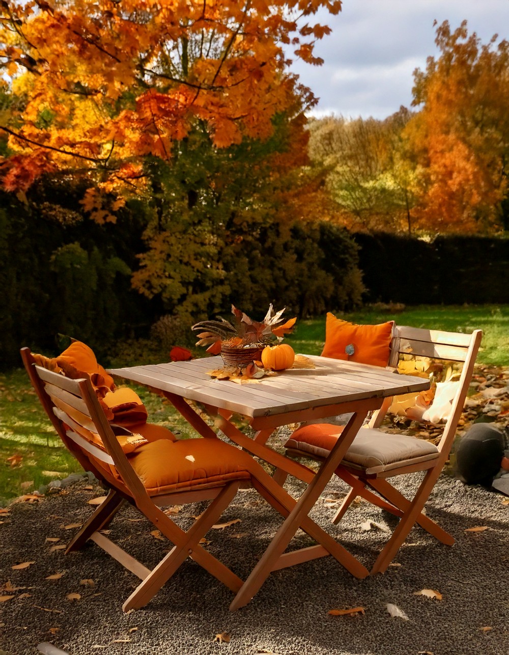 Foldable Bistro Set with Fall Cushions