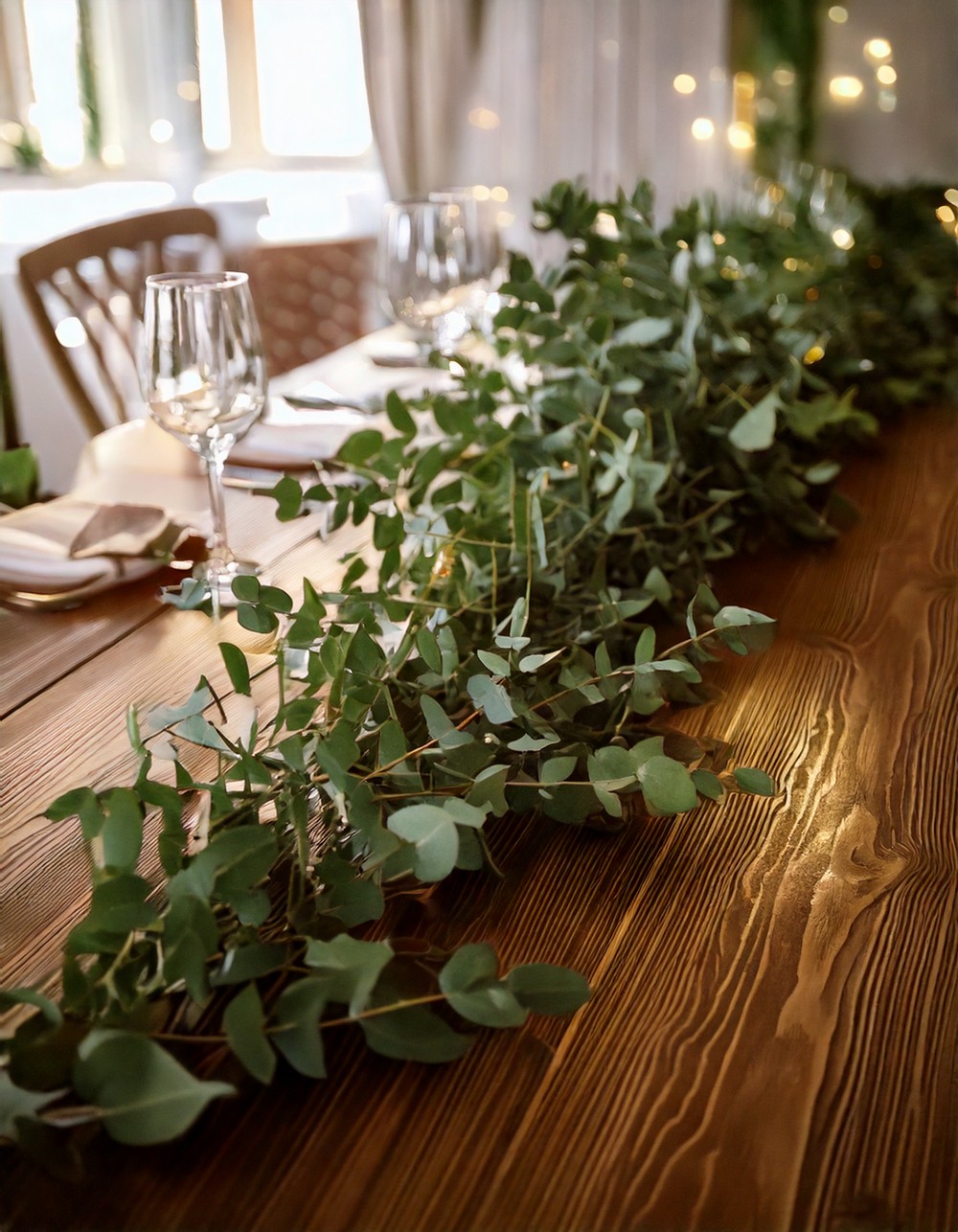 Fresh Eucalyptus Garland Across the Table