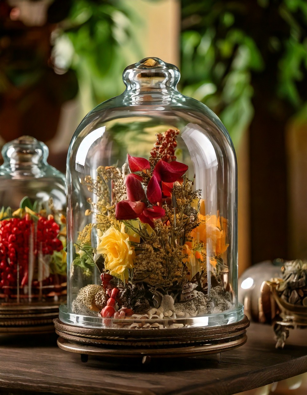 Glass Cloche Displays with Seasonal Finds