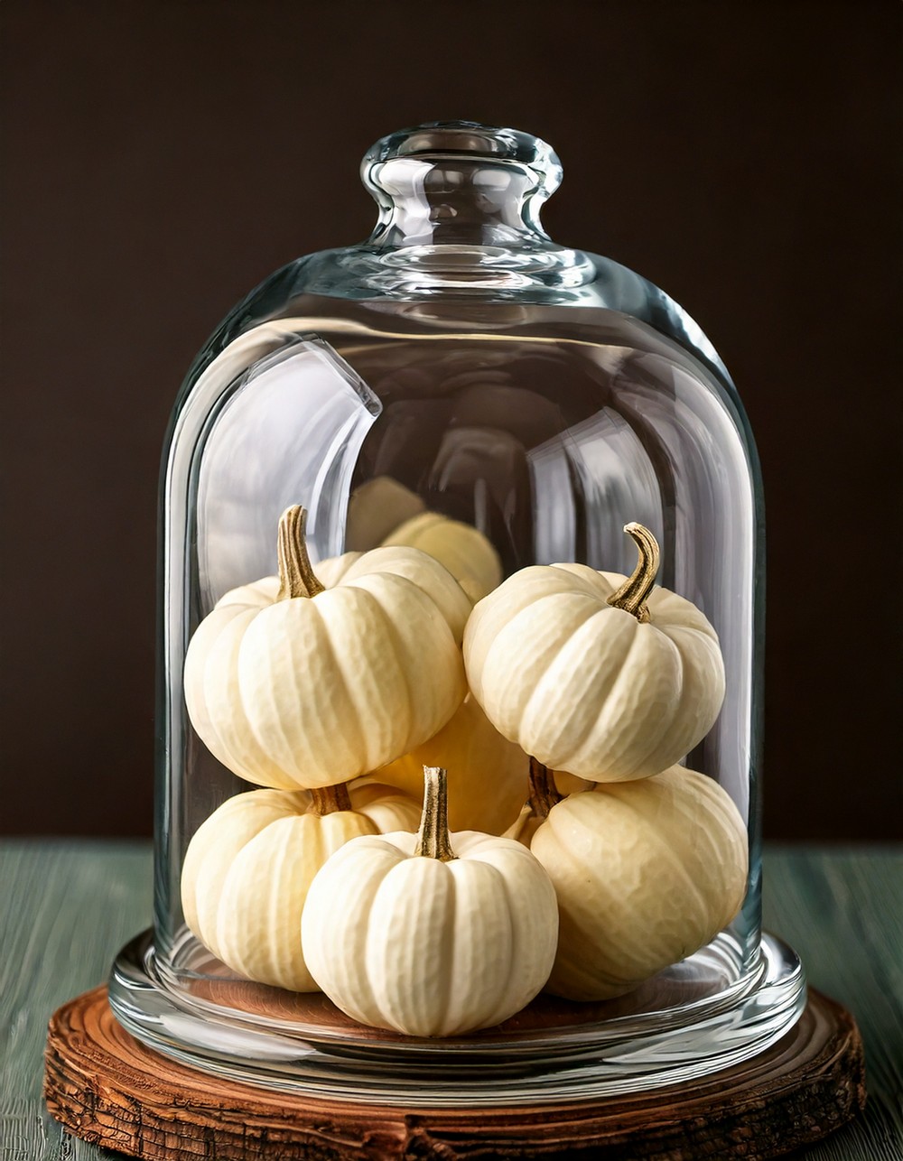 Glass Cloche with Mini White Pumpkins