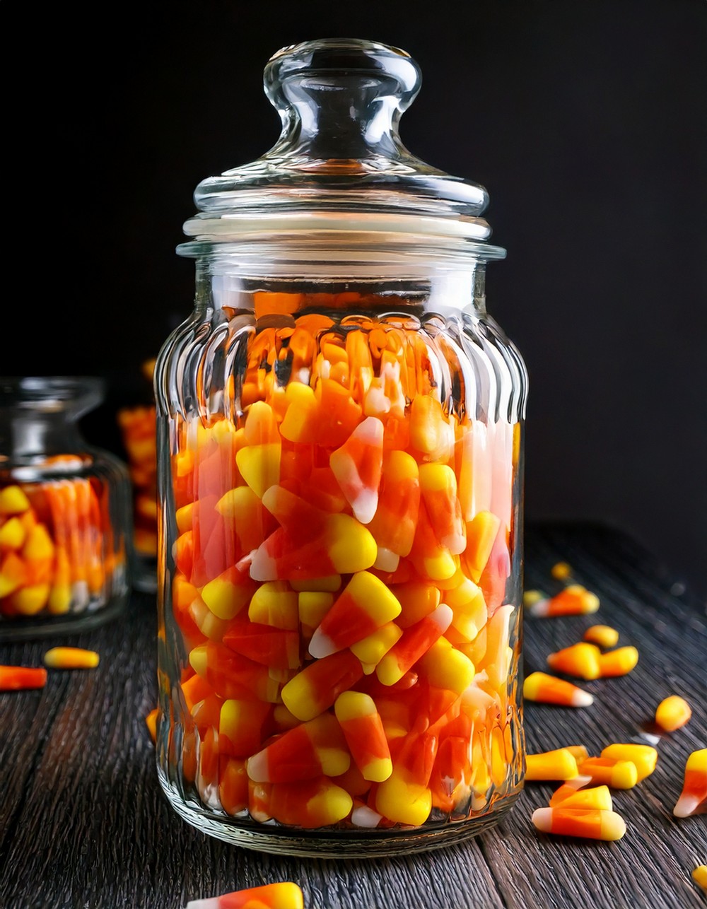 Glass Jars Filled with Colorful Candy Corn