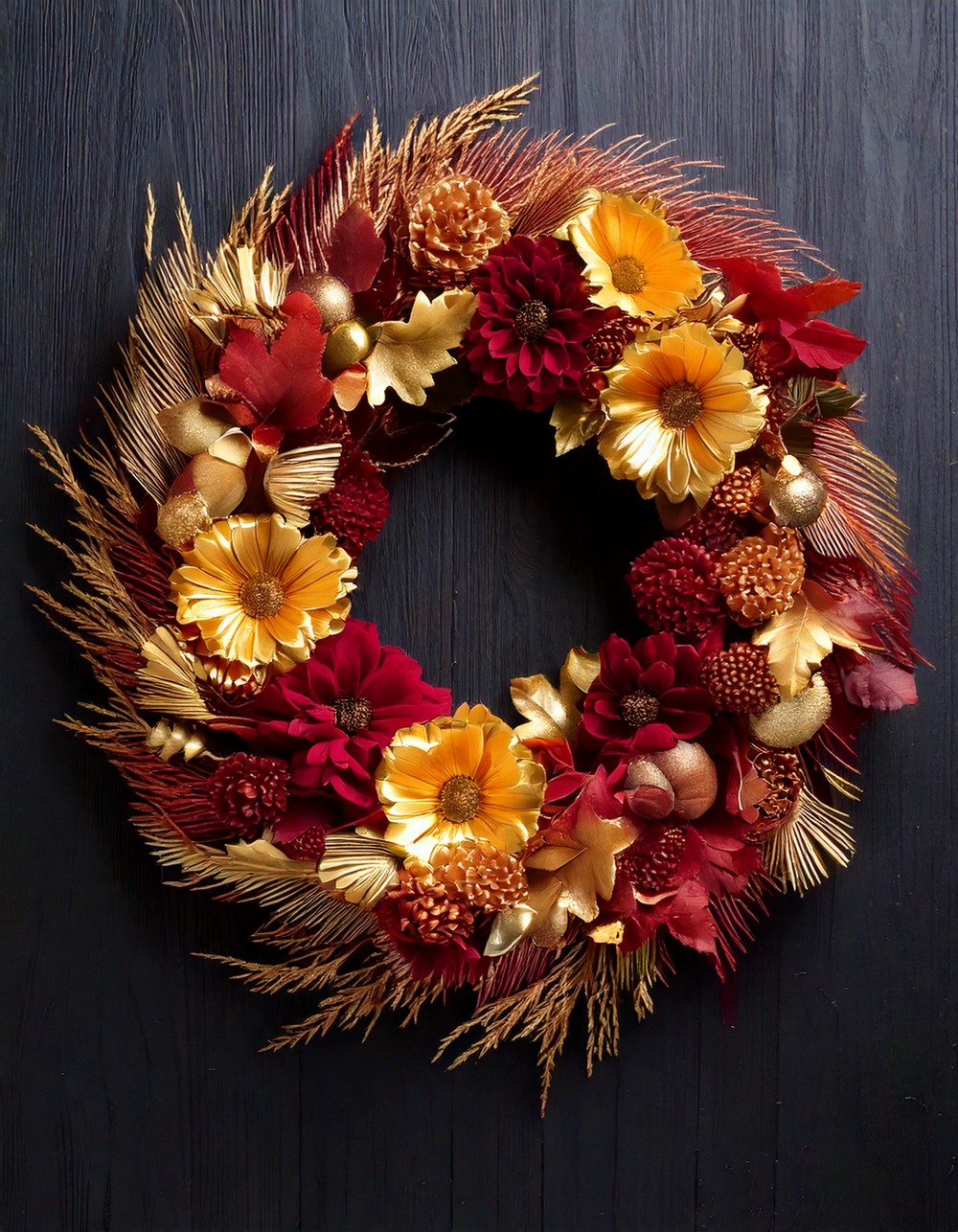 Gold and Burgundy Floral Fall Wreath