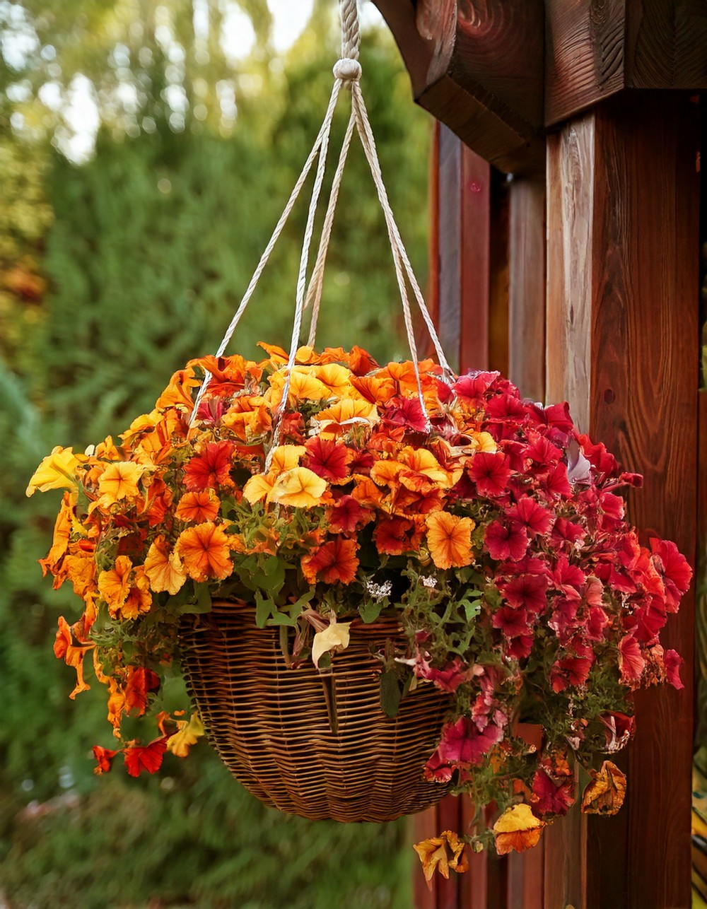 Hanging Basket with Fall-Colored Petunias