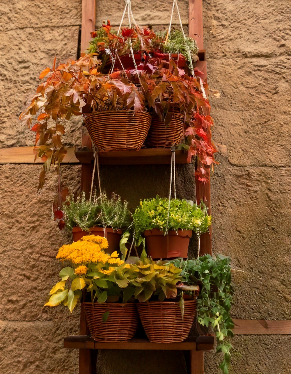 Hanging Wall Planters with Autumn Hues