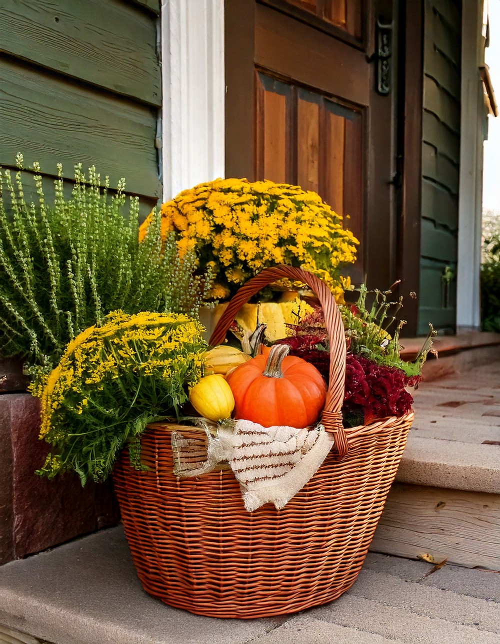 Harvest Basket Arrangement on a Porch Step