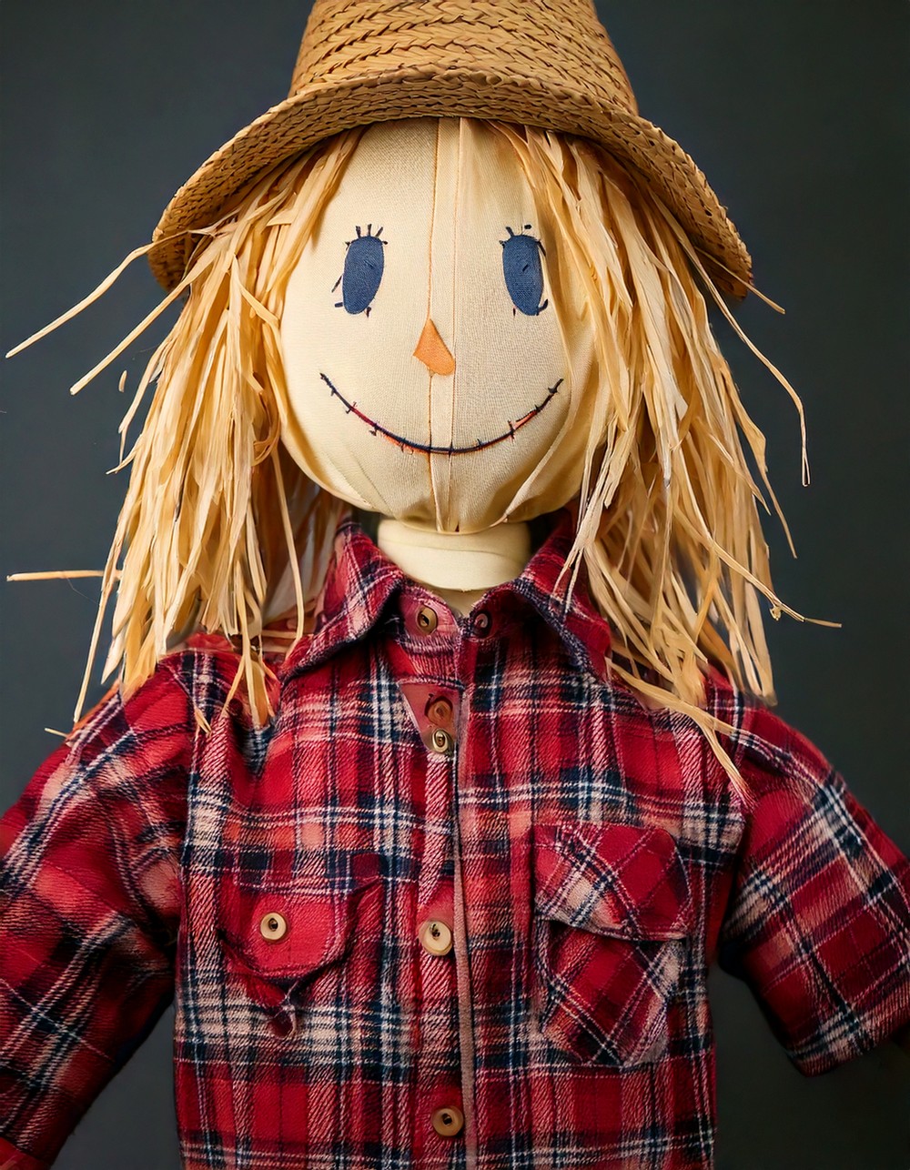 Homemade Scarecrow with Flannel Shirt