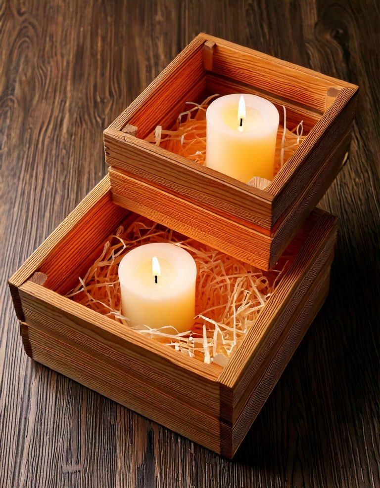 LED Candle Trio in Wood Crates